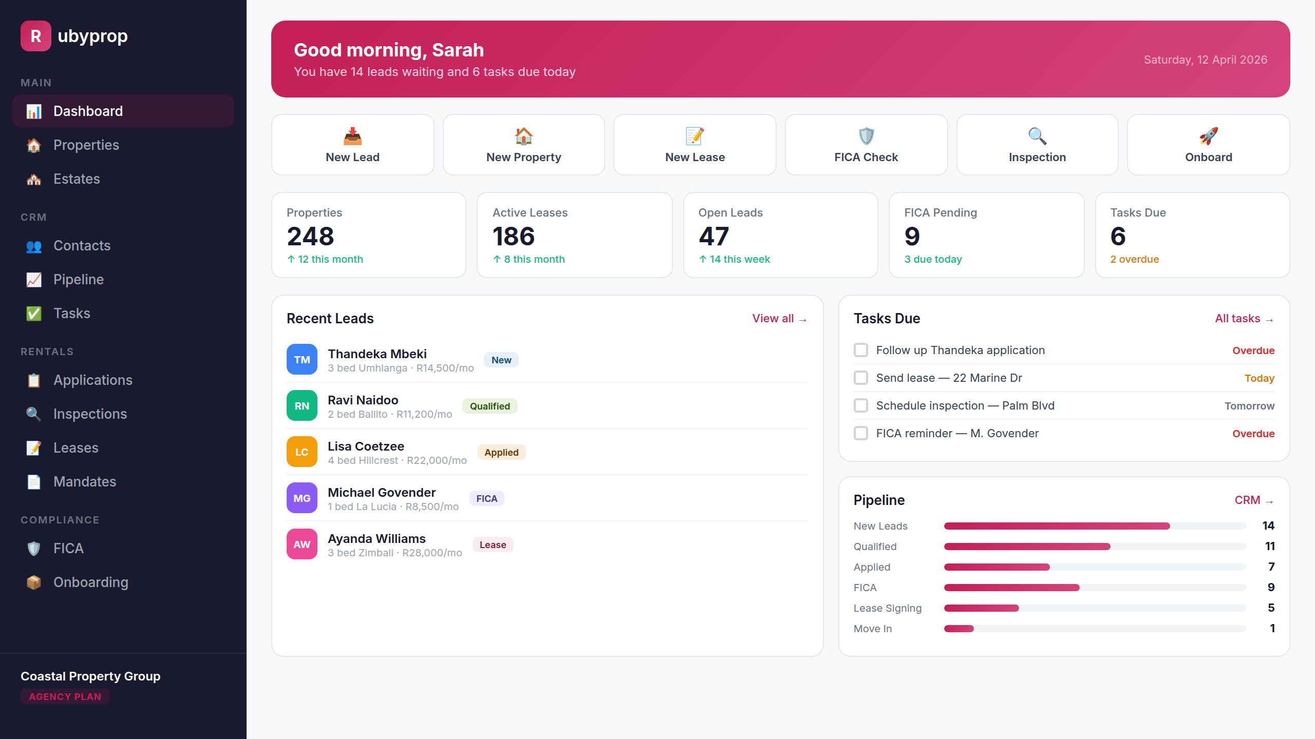 Rubyprop Dashboard — Property management, CRM, compliance, and more